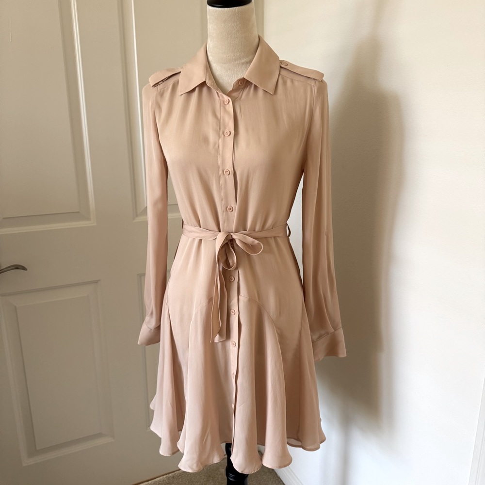 Bebe silk fit and flare long sleeve shirt dress size XS Measurements